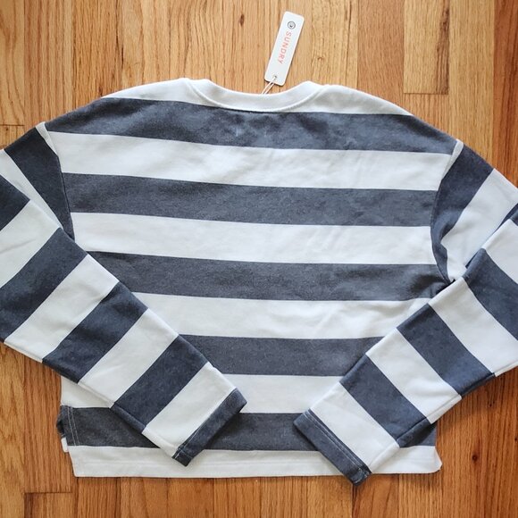 Sundry by Anthropologie Cropped Crewneck Stripes & Heart Sweatshirt Size XS - Picture 5 of 6